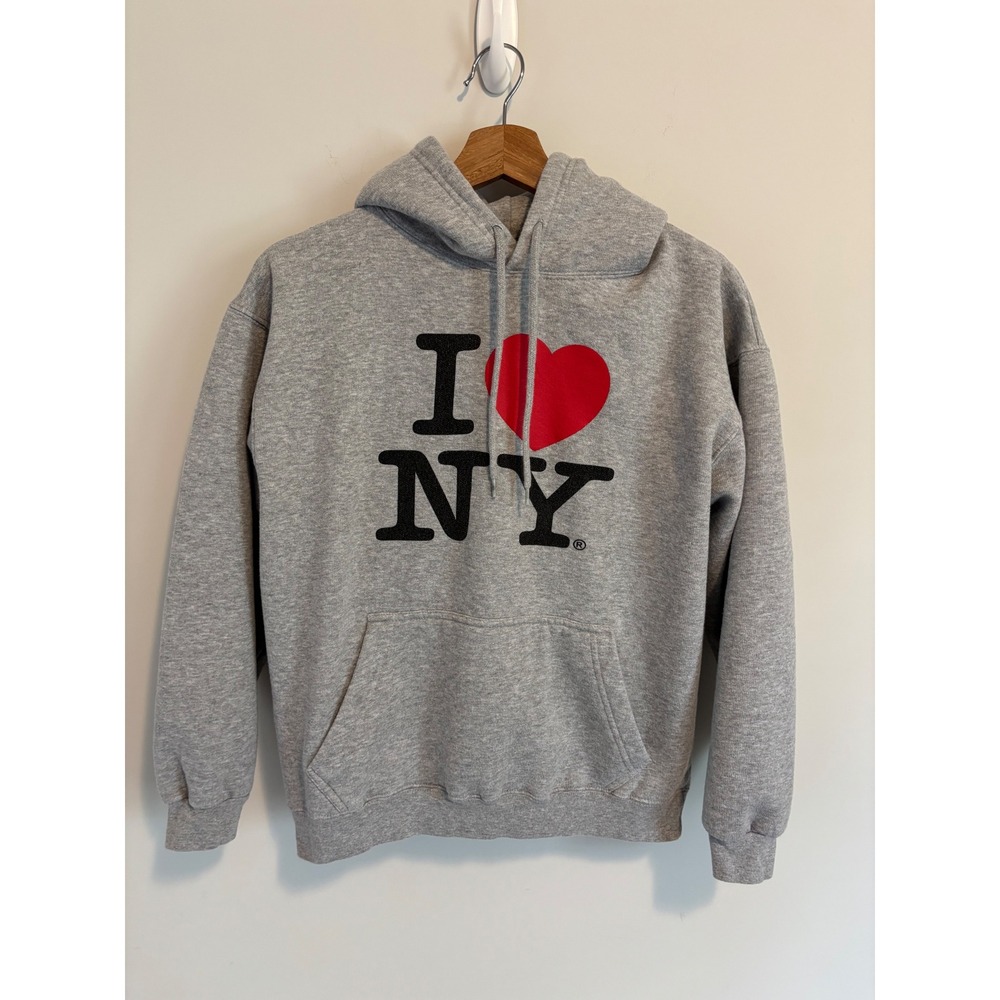I Love NY Hoodie Gray Rafia Tees USA Pullover Sweatshirt Women Small Souvenir